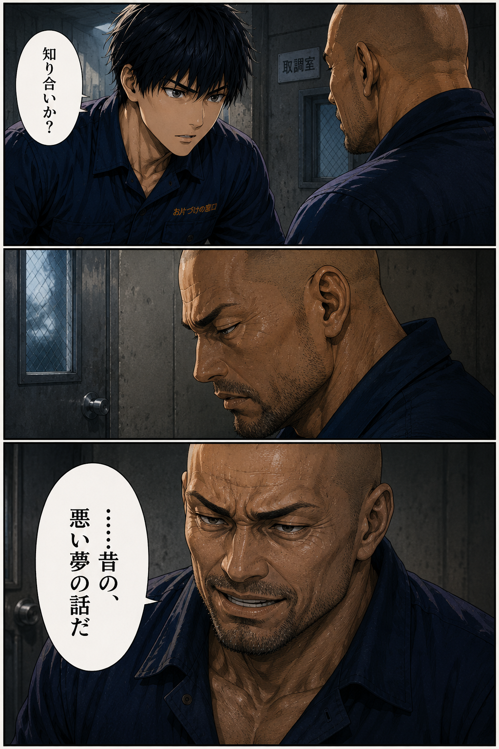 第2話 17ページ目｜不審に思うカイ「知り合いか？」。権田は目を伏せ、短く答える。「……昔の、悪い夢の話だ」