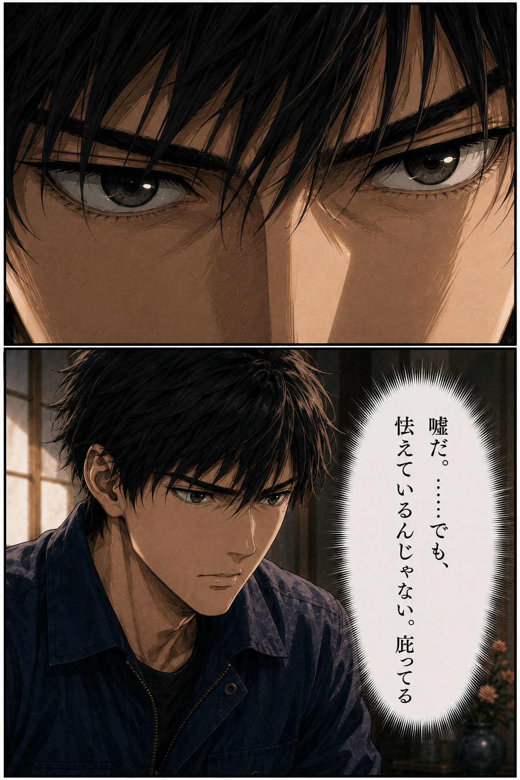 第3話 9ページ目｜カイの心の声。「嘘だ。……でも、怯えているんじゃない。庇ってる」